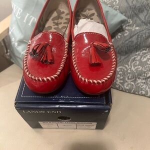 NIB Lands' End Rich Red Patent Tassel Moccasins